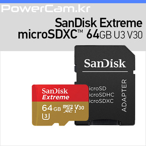 [파워캠] 샌디스크 익스트림 마이크로SDXC 메모리 카드 64GB, U3, V30[Sandisk MicroSDXC 64GB] 고프로용, 4K영상용 AK정품